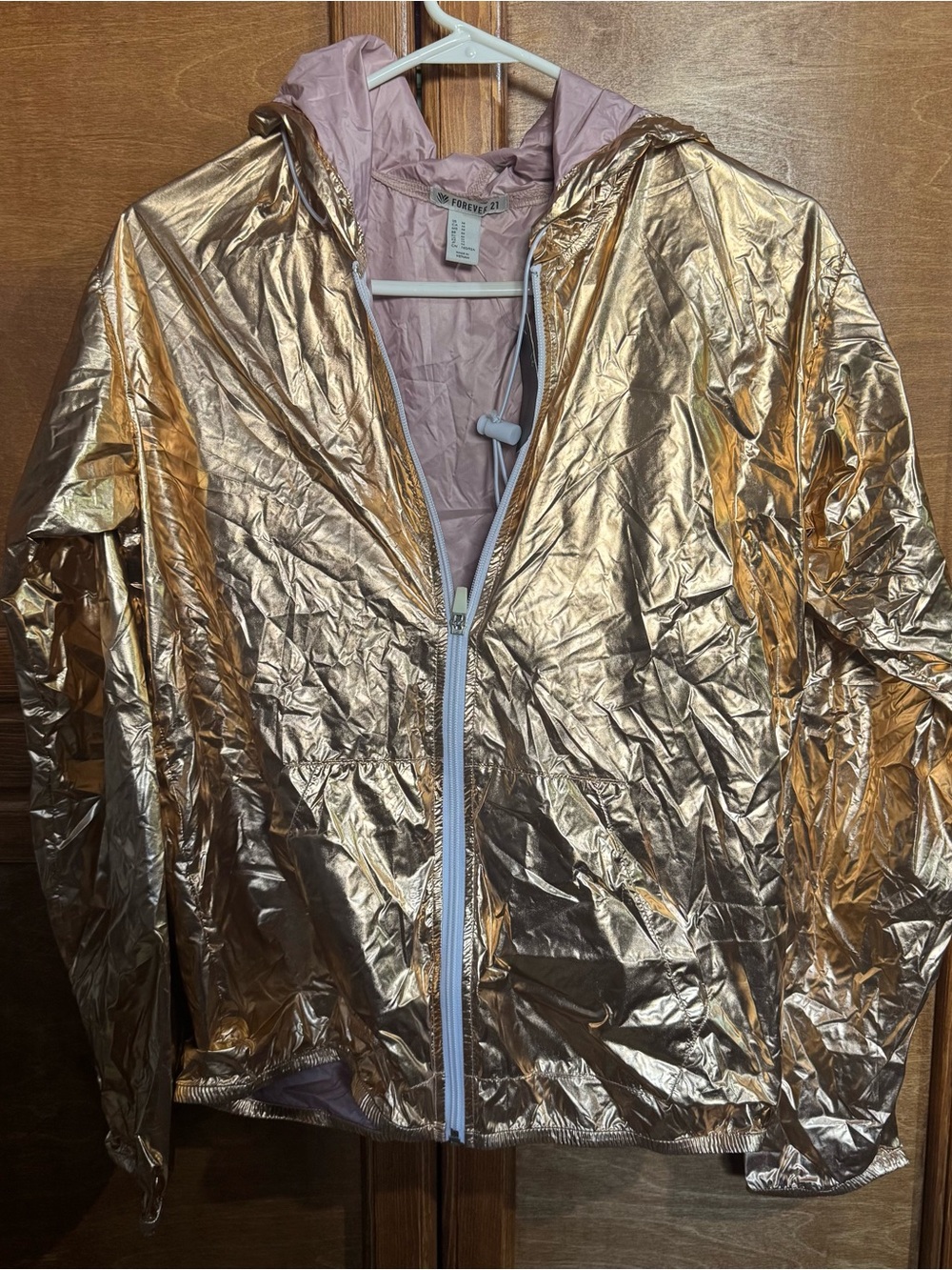 Forever 21 Metallic Gold Windbreaker with Pink Lining
